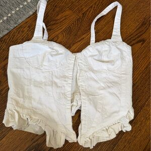 Zara White Embroidered Ruffle-Trim Tank